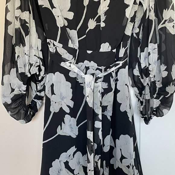 Club Monaco Linettah Dress Black with White Floral Print Size 0 - Picture 9 of 12